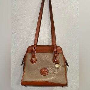 Dooney & Bourke Leather Carpet Shoulder Bag in Taupe & British Tan
